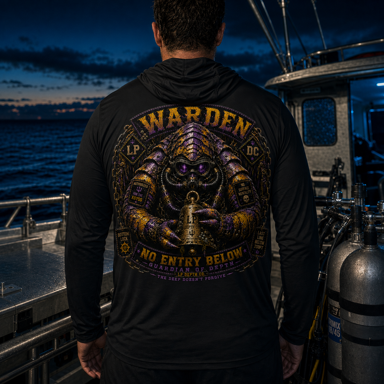 The Deep Syndicate back artwork in a dive-boat scene
